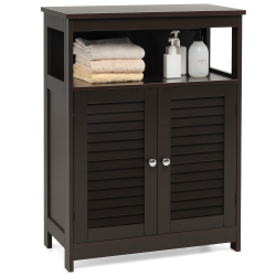 COSTWAY Bathroom Storage Cabinet Wood Floor Cabinet W/double Shutter Door