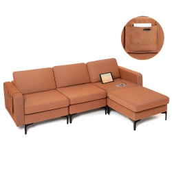 COSTWAY Modular L-Shaped Sectional Sofa W/ Reversible Chaise & 2 USB Ports