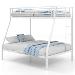 COSTWAY Twin Over Full Metal Bunk Bed With Integrated Ladder Full-Length Guardrail