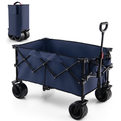 COSTWAY Folding Collapsible Wagon Utility Garden Cart W/ Wide Wheels Adjustable Handle