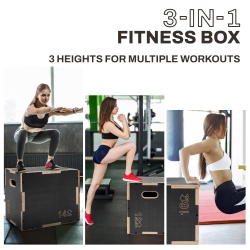 SIGNATURE FITNESS 16" X 14" X 12" Wooden Plyo Box Non-Slip Jump Platform In Gray