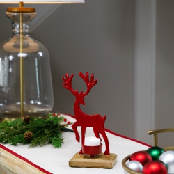 NORTHLIGHT Reindeer Metal Christmas Tealight Holder - 8" - In Red