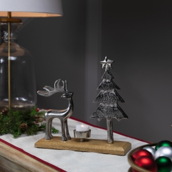 NORTHLIGHT Reindeer And Tree Metal Christmas Tealight Holder - 10.5