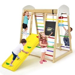 COSTWAY Indoor Playground Climbing Gym Kids Wooden 8 In 1 Climber Playset for Children