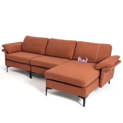 COSTWAY Modern Modular L-Shaped Sectional Sofa W/ Reversible Chaise & 2 USB Ports