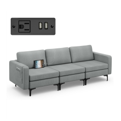 COSTWAY Modular 3-Seat Sofa Couch W/ Socket USB Ports & Side Storage Pocket