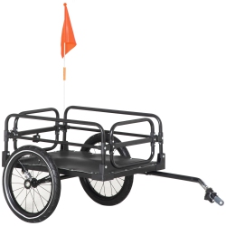 AOSOM Bike Trailer, Bicycle Cargo Trailer With Suspension, Triple Safety Features, 16" Wheels, Outdoor Wagon Carrier With Hitch, Steel Frame In Black