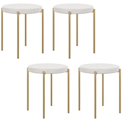 HOMCOM Modern Stacking Stools Set Of 4, Backless Round Dining Chairs, Velvet-Touch Upholstered Accent Side Chairs With Metal Legs for Kitchen, Cream