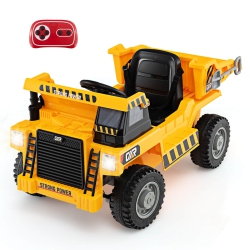 COSTWAY Kids Ride-On Dump Truck With Wireless Connection Music Led Lights Soft Start