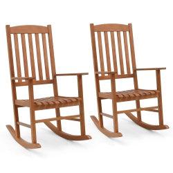 COSTWAY 2PCs Outdoor Rocking Chair Patio Eucalyptus Wood Rocker Ergonomic Slatted Garden
