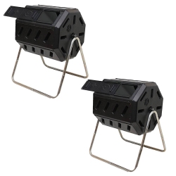 FCMP OUTDOOR 37 Gallon Elevated Dual Chamber Tumbling Garden Compost Bin(2 Pack)