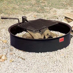 PILOT ROCK 30.5 Inch Steel Ground Fire Pit Ring And Metal Cooking Grate In Black