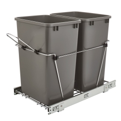 REV-A-SHELF Double Pullout Trash Can 35 Qt. for Kitchen, Gray, Rv-18Kd-13C-S