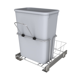 REV-A-SHELF 32 Qt. Universal Waste Container With Rear Basket, Rukd-1432Rb-1