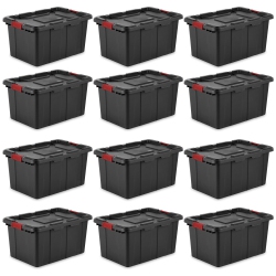 STERILITE 15 Gallon Durable Rugged Industrial Tote With Latches, 12 Pack In Red
