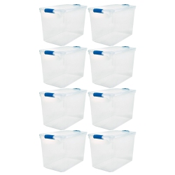 HOMZ 112 Quart Heavy Duty Clear Plastic Stackable Storage Containers, 8 Pack