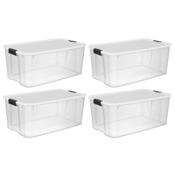 STERILITE 116 Quart Clear Stackable Latching Storage Box Containers, 4 Pack