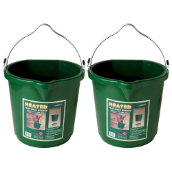 FARM INNOVATORS Fb-120 120-Watt Flat-Back Heated Water Bucket for Farm Animals, Green, 5 Gallons, Pack Of 2