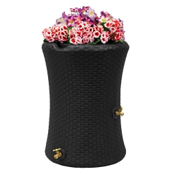 GOOD IDEAS Impressions 50 Gal Nantucket Dual Spigot Rain Barrel Planter In Black