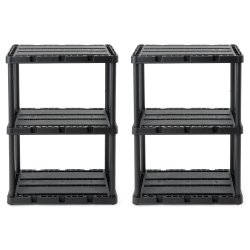 GRACIOUS LIVING 3 Shelf Knect-A-Shelf Solid Light Duty Storage Unit 2Pack In Black