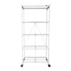 ORIGAMI Large Wheeled 5-Shelf Folding Steel Wire Shelving (21"x36"x78") In White