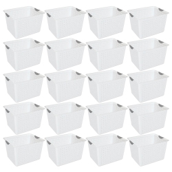 STERILITE Deep Ultra Plastic Storage Bin Baskets With Handles, White, 24 Pack