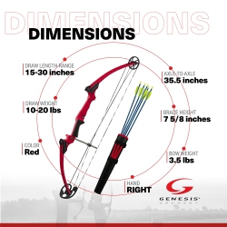 GENESIS ARCHERY Genesis Original Archery Compound Bow, Adjustable Size, Draw Hand-Right In Red
