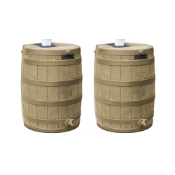 GOOD IDEAS Rain Wizard 50 Gallon Rain Barrel Water Collector, Khaki (2 Pack)