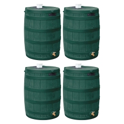 GOOD IDEAS Rain Wizard Water Storage 50 Gallon Capacity Barrel, Green, (4 Pack)