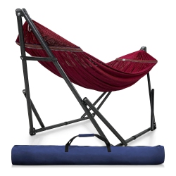 TRANQUILLO Universal 116" Double Hammock With Adjustable Stand And Bag In Red
