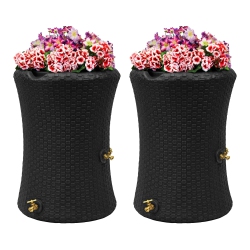 GOOD IDEAS Impressions 50 Gal Nantucket Rain Barrel Planter (2 Pack) In Black