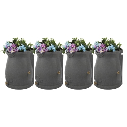 GOOD IDEAS Rain Wizard 50 Gallon Plastic Rain Barrel Urn, Light Granite (4 Pack)