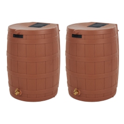 GOOD IDEAS Rain Wizard Storage 50 Gallon Rain Barrel, Terra Cotta, (2 Pack)
