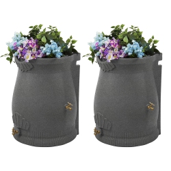 GOOD IDEAS Rain Wizard 50 Gallon Plastic Rain Barrel Urn, Light Granite (2 Pack)