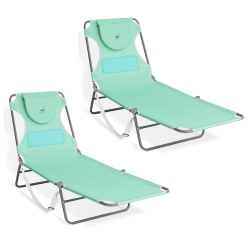 OSTRICH Chaise Lounge Folding Sunbathing Poolside Beach Chair (2 Pack) In Teal