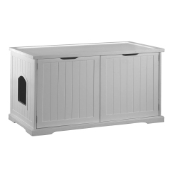 MERRY Products Pet Cat Washroom Bench Box With Removable Partition Wall In White