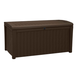 KETER Borneo 110 Gallon Rattan Wicker Resin Patio Deck Storage Box Bench In Brown
