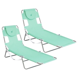 OSTRICH Chaise Lounge Folding Sunbathing Recliner Beach Chair (2 Pack) In Teal