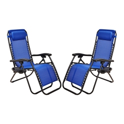 ELEVON Adjustable Outdoor Zero Gravity Recliner Lounge Chair, Blue, Set Of 2