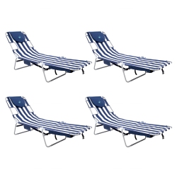CAMCO Ostrich Backpack Chaise Folding Lounge Chair W/storage Bag Stripe (4 Pack) In Navy
