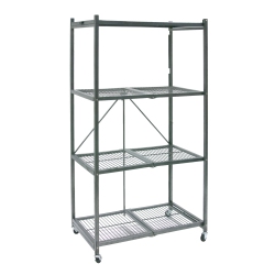 ORIGAMI 4 Tier Multipurpose Folding Storage Organizing Rack With Wheels In Gray