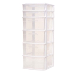 HOMZ Plastic 6 Clear Drawer Medium Home Storage Container Tower (2 Pack) In White