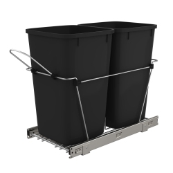 REV-A-SHELF Double Pullout Trash Can 27 Qt. for Kitchen, Black, Rv-15Kd-18C S