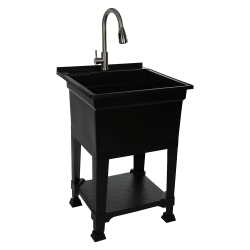 UTILITYSINKS Plastic 24" Freestanding Compact Workshop Utility Tub Sink In Black