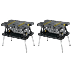 KETER Folding Portable Workbench Sawhorse W/12 In Clamps, Black/yellow (2 Pack)