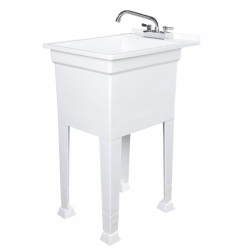UTILITYSINKS Plastic 18” Freestanding Utility Tub Sink With Swing Faucet In White