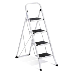 DELXO Alloy Steel Folding 4 Step Stool Portable Ladder With Hand Grip In White