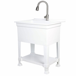 UTILITYSINKS Plastic 30” Freestanding Utility Tub Sink With Pull Faucet In White