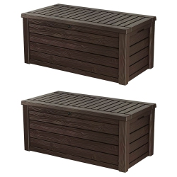 KETER Westwood Outdoor 150 Gal Deck Storage Box for Yard Tools (2 Pack) In Brown