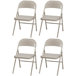 MECO Sudden Comfort All Steel Indoor Outdoor Folding Chair Set, Buff (Set Of 4)